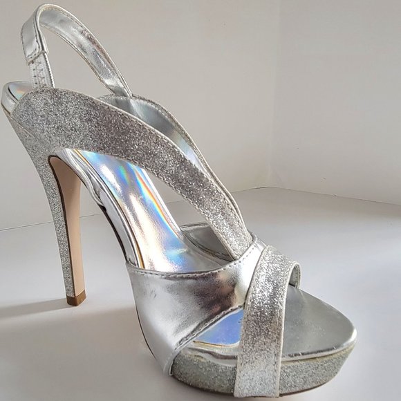 My Delicious Ruby Silver Glitter Platform Heels  Size 6.5 - Picture 1 of 6